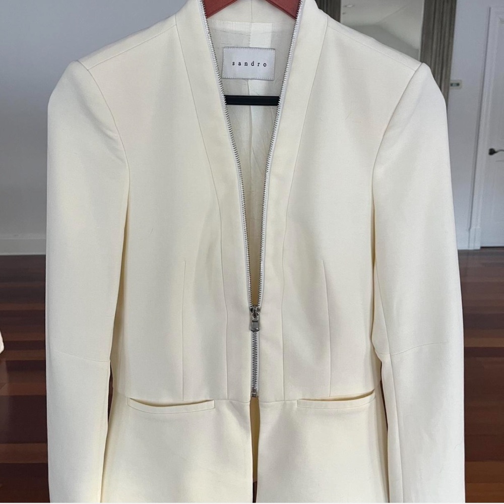 Sandro Paris Cream Women's Blazer with Zipper